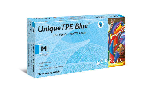 Aurelia Unique TPE ® - Blue Powder Free - Medium - Vynilové/Syntetické rukavice bez pudru